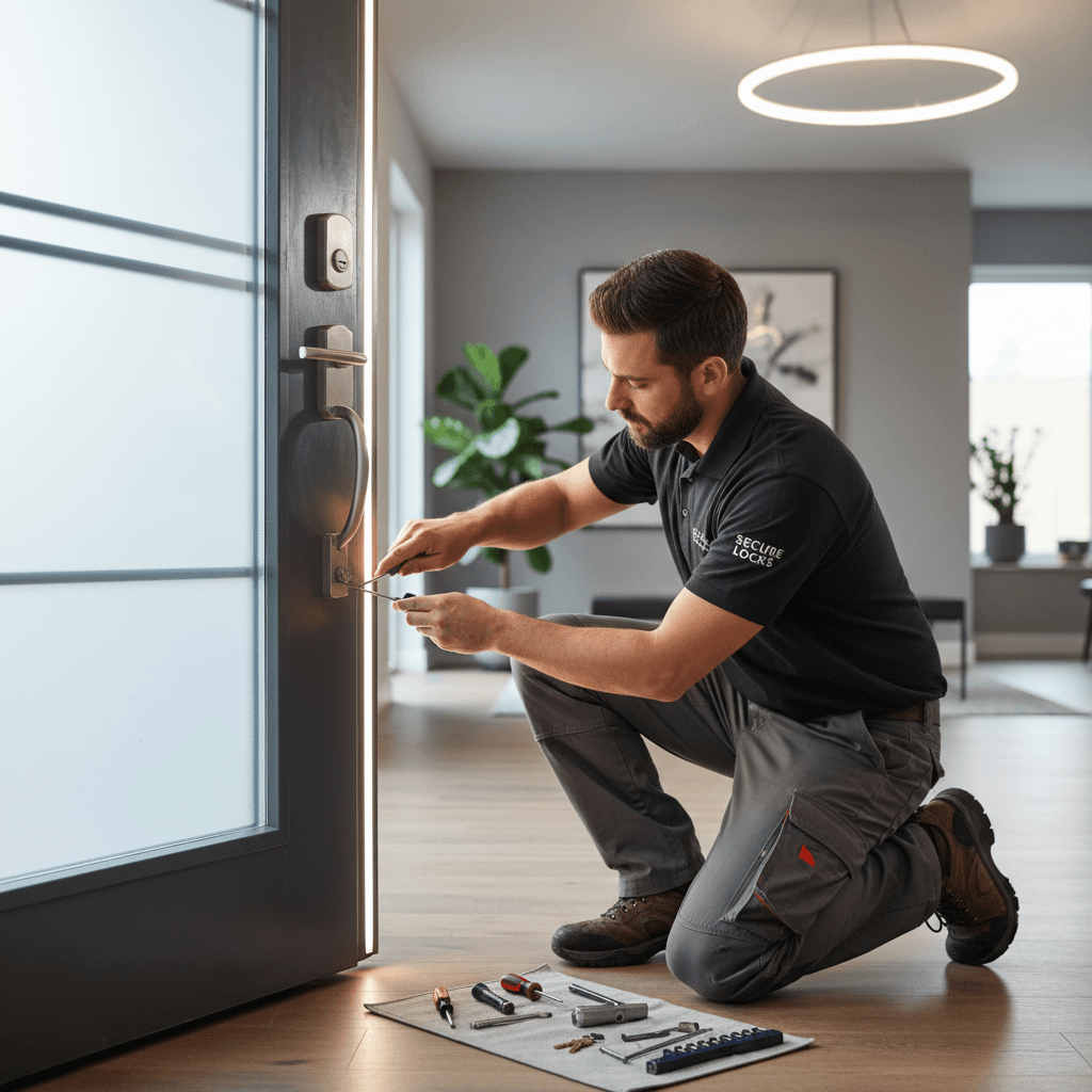 Serrurier professionnel intervenant sur serrure de porte